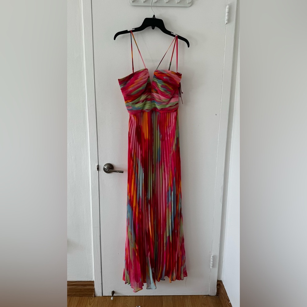 Aqua Pink and Green Strappy Maxi Dress